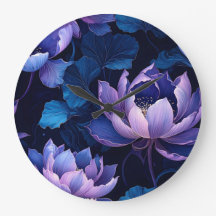 Reloj elegante morado azul Lotus oscuro de pared