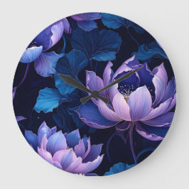 Redondo Grande Reloj elegante morado azul Lotus oscuro de pared