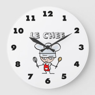Redondo Grande Reloj en la pared del restaurante con cocinero per