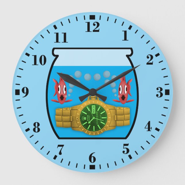 Redondo Grande Reloj en pecera (Anverso)