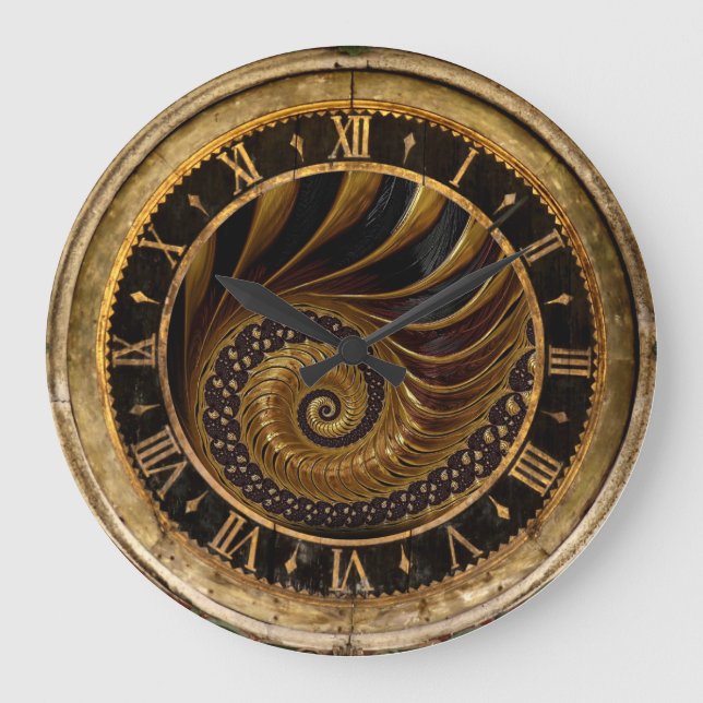 Redondo Grande Reloj espiral dorado y negro (Anverso)