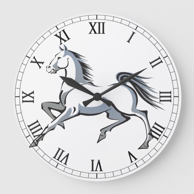 Redondo Grande Reloj estilizado de pared de caballos (Anverso)