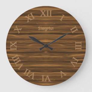 Redondo Grande Reloj estilo madera marrón
