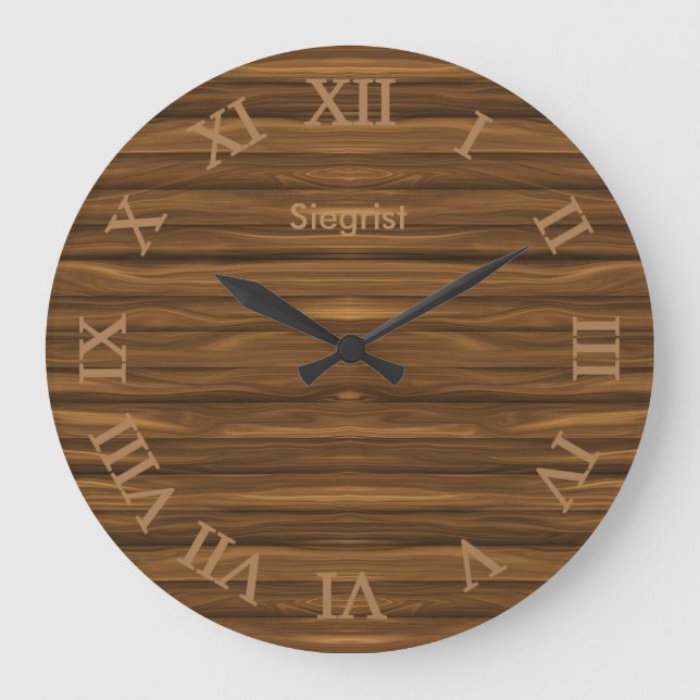 Redondo Grande Reloj estilo madera marrón (Anverso)