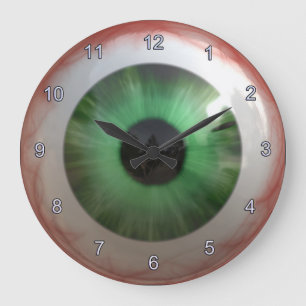Redondo Grande Reloj fantasmagórico del ojo verde de la diversión