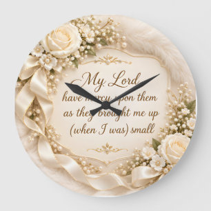 Redondo Grande Reloj floral crema elegante con Dua islámico para