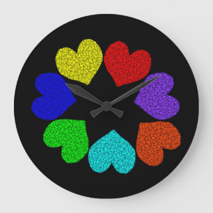 Redondo Grande Reloj floral de amor arcoiris corazón de pared