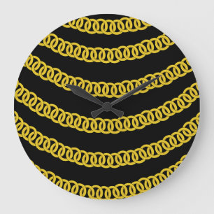 Redondo Grande Reloj floral de la cadena dorada negra