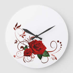 Redondo Grande Reloj floral de rosa roja