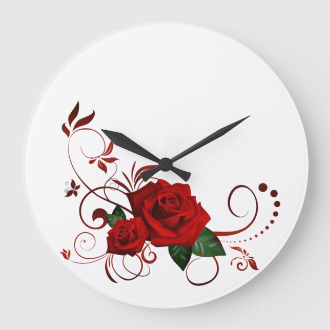 Redondo Grande Reloj floral de rosa roja (Anverso)