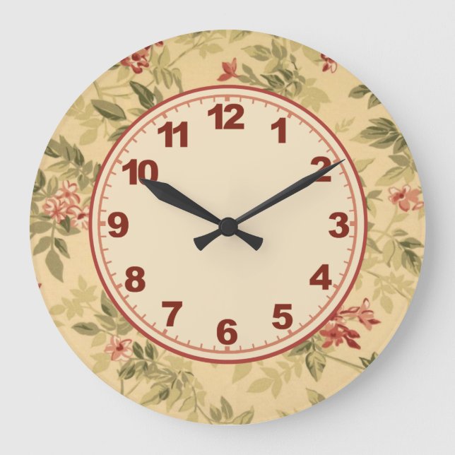 Redondo Grande Reloj floral natural con números (Anverso)