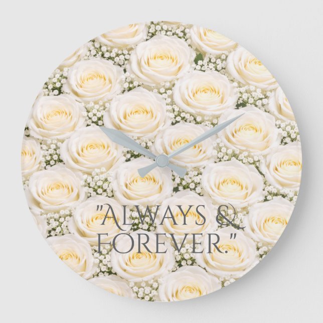 Redondo Grande Reloj floral personalizado de Rosa Blanca Elegante (Anverso)