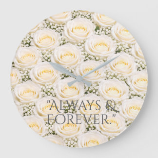 Redondo Grande Reloj Floral Personalizado Rosa Blanca Elegante
