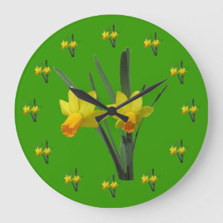 Redondo Grande Reloj - Flores de Daffodil