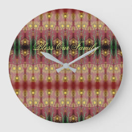 Redondo Grande Reloj florido con Bendición Texto de nuestra famil