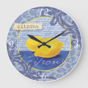 Redondo Grande Reloj francés azul y amarillo de la cocina