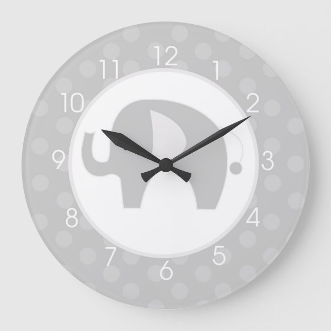Redondo Grande Reloj gris del elefante (Anverso)