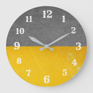 Redondo Grande Reloj gris y amarillo en la pared moderna