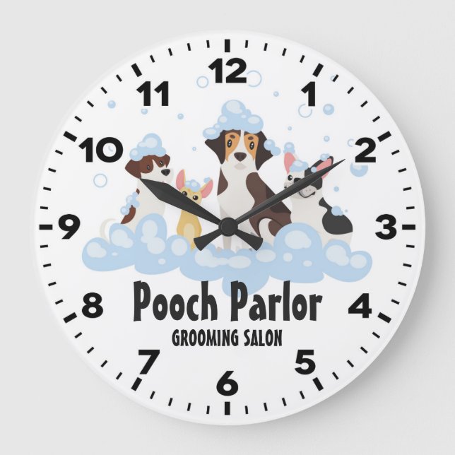 Redondo Grande Reloj Groomer-Personalizado Salón-Mascota de la (Anverso)