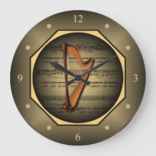 Redondo Grande Reloj ~ Harp ~ Hoja de música ~ ~  