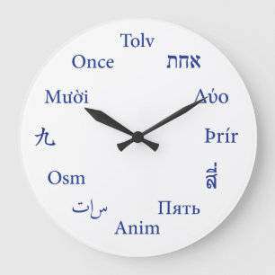 Redondo Grande Reloj internacional de idiomas (azul)