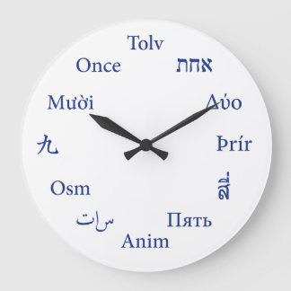 Redondo Grande Reloj internacional de idiomas (azul)