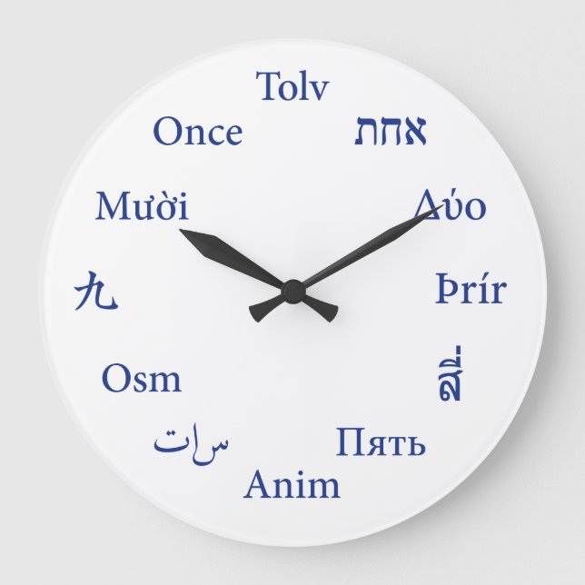 Redondo Grande Reloj internacional de idiomas (azul) (Anverso)