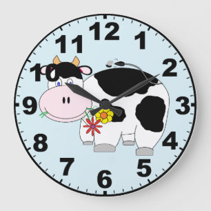 Redondo Grande Reloj lindo de la vaca con números