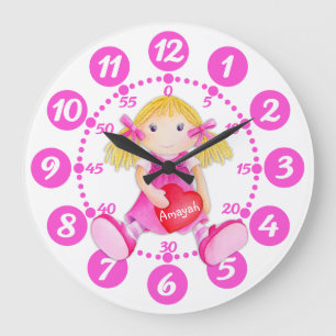 Redondo Grande Reloj lindo del blanco del rosa del arte del