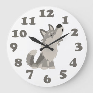 Redondo Grande Reloj lindo del lobo del dibujo animado del grito