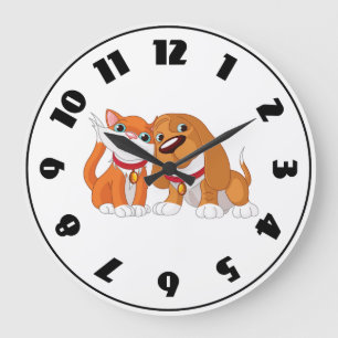 Redondo Grande Reloj lindo del perro y del gato