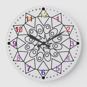 Redondo Grande Reloj - Mandala delgada con números de color