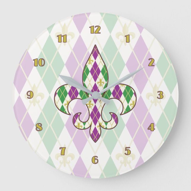 Redondo Grande Reloj Mardi Gras Argyle (Anverso)