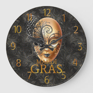 Redondo Grande Reloj Mardi Gras, máscara de mariposa Mardi Gras