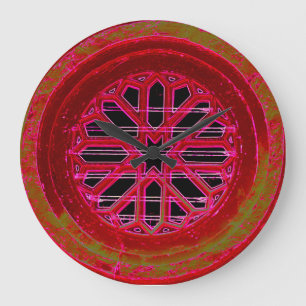 Redondo Grande reloj medieval rojo de la ventana