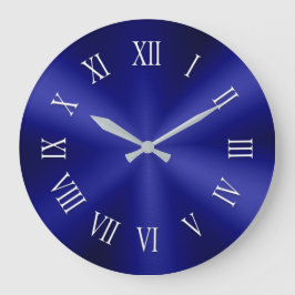 Redondo Grande Reloj metálico azul marino con números romanos bla