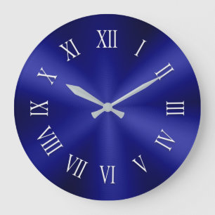 Redondo Grande Reloj metálico azul marino con números romanos bla