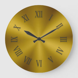 Redondo Grande Reloj metálico dorado antiguo con números romanos