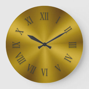 Redondo Grande Reloj metálico dorado antiguo con números romanos