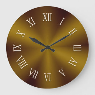 Redondo Grande Reloj metálico dorado oscuro con números romanos