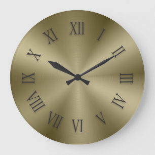 Redondo Grande Reloj metálico dorado vintage con números romanos