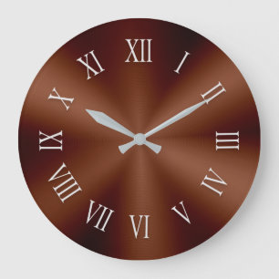 Redondo Grande Reloj metálico marrón con números romanos estampad