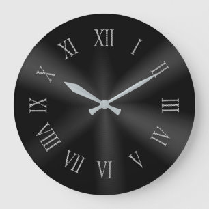 Redondo Grande Reloj metálico negro con números romanos punteados
