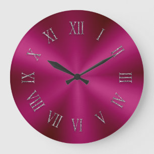 Redondo Grande Reloj metálico Rose Red con números romanos