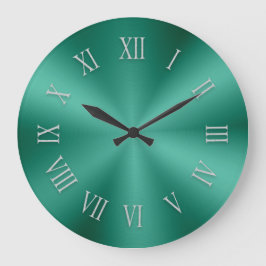 Redondo Grande Reloj metálico verde azulado brillante con números