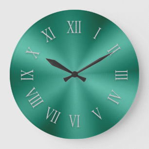 Redondo Grande Reloj metálico verde azulado brillante con números