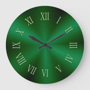 Redondo Grande Reloj metálico verde bosque con números romanos