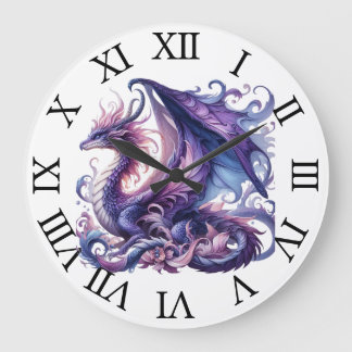 Redondo Grande Reloj místico de dragón púrpura