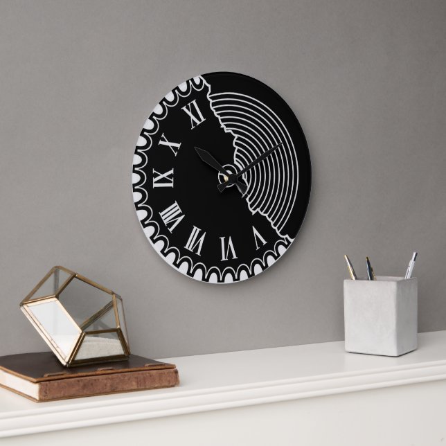 Redondo Grande Reloj moderno de pared en blanco y negro (Oficina)