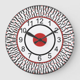 Redondo Grande Reloj moderno de pared redonda en negro, rojo y bl